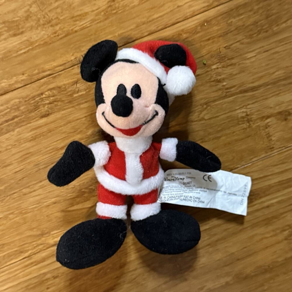 Vintage 1990’s 2000’s Disney Santa Mickey Mouse Mini Bean Bag Plush 5”